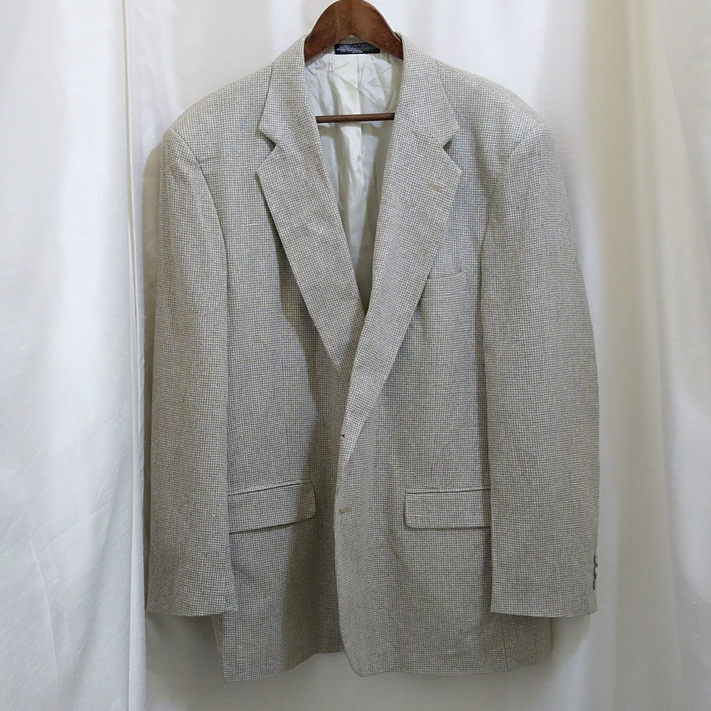 100% Silk Blazer Suit Jacket‎ - Brown & Cream Houndstooth - 46R